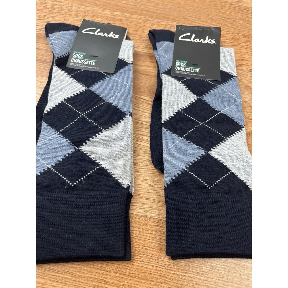 Lot of 2 Pairs of Clarks Men's Navy‎ Argyle Dress Socks Fits Shoe Size 7-12 NEW